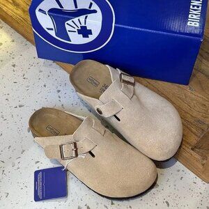 New Birkenstock Boston Ladies taupe suede clogs slipper